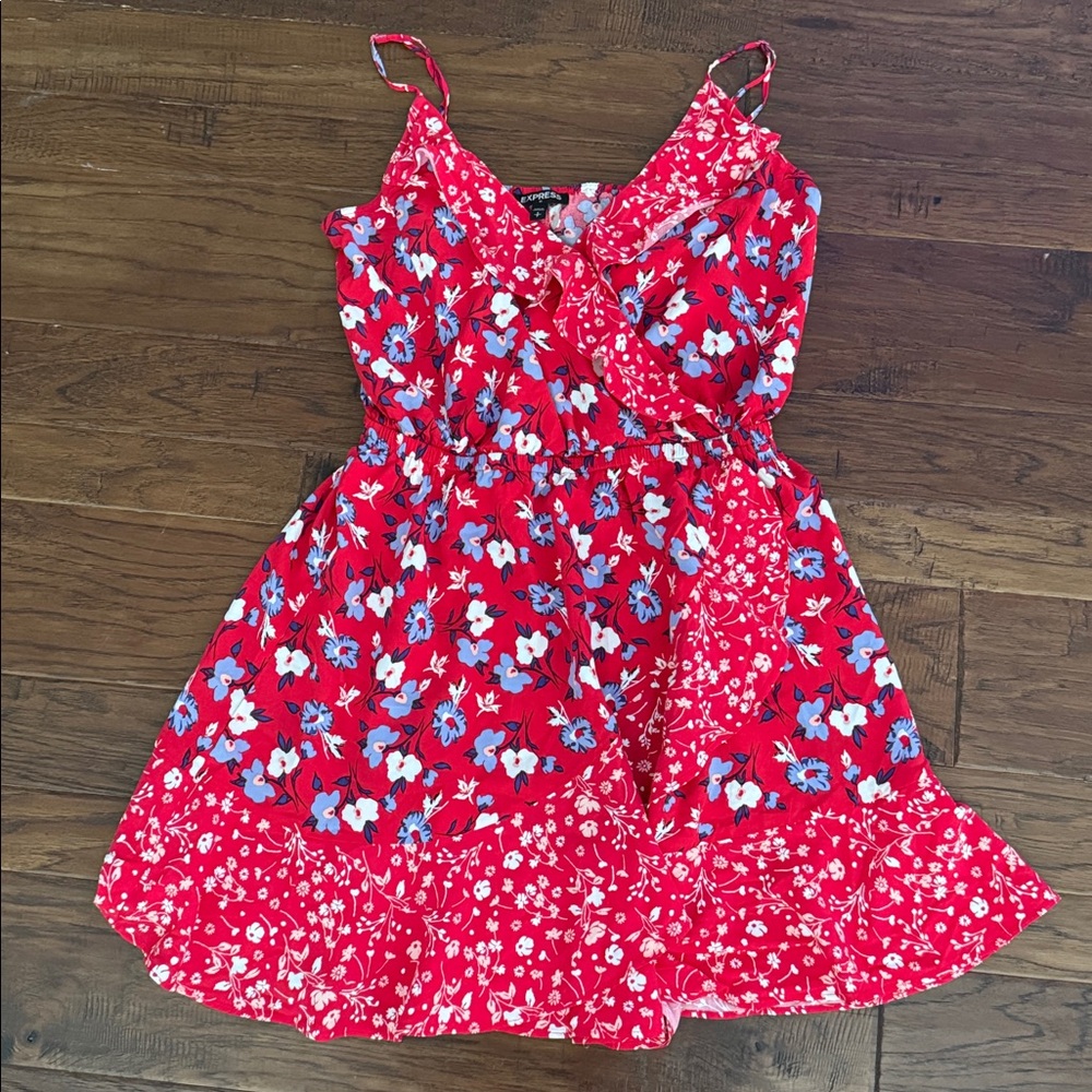 Floral Red Ruffle Dress - Size Small